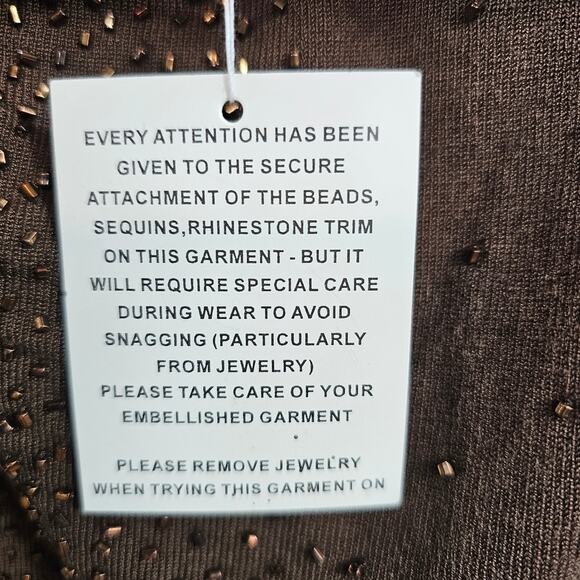 My Favorite Things Colleen Lopez Brown Beaded V- Neck Sweater XS - Picture 9 of 9
